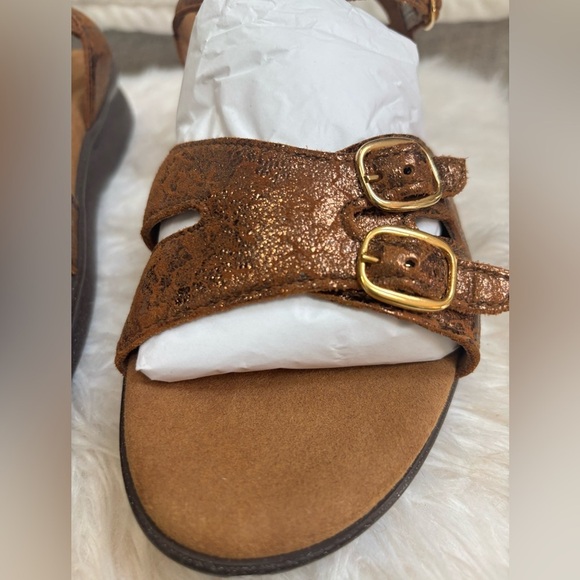 SAS DUO BRONZE METALLIC LEATHER CUSHIONED CASUAL WIDE WIDTH BUCKLE SANDAL SZ 7WW - Picture 2 of 9